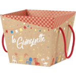 Corbeille carton kraft carrée décor La Guinguette cordelettes rouges