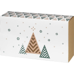 Coffret carton kraft rectangle fourreau Bonnes Fêtes sapins/vert/blanc