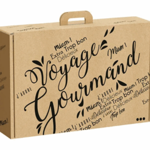 Valisette carton kraft rectangle Voyage Gourmand noir