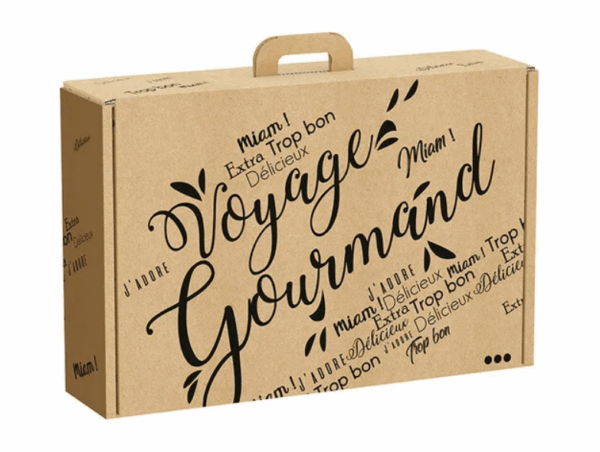 Valisette carton kraft rectangle Voyage Gourmand noir